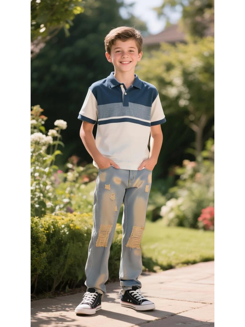 Boy's Skinny Fit Ripped Destroyed Distressed Fashion Kids Denim Pants Jeans