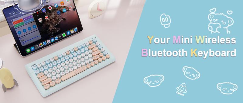 Wireless Bluetooth Keyboard for Mac, iPad, iPhone, PC, and Android—Connect Up to 3 Devices, Portable 84-Key Retro Typewriter Style, Light Blue