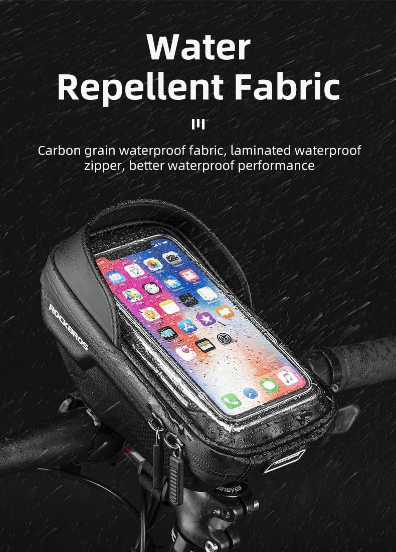 ROCKBROS Bike Phone Mount Bag Bike Front Frame Handlebar Bag Waterproof Bike Phone Holder Case Bicycle Accessories Pouch Sensitive Touch Screen Compatible with iPhone 11 XS Max XR 8 Plus Below 6.5"
