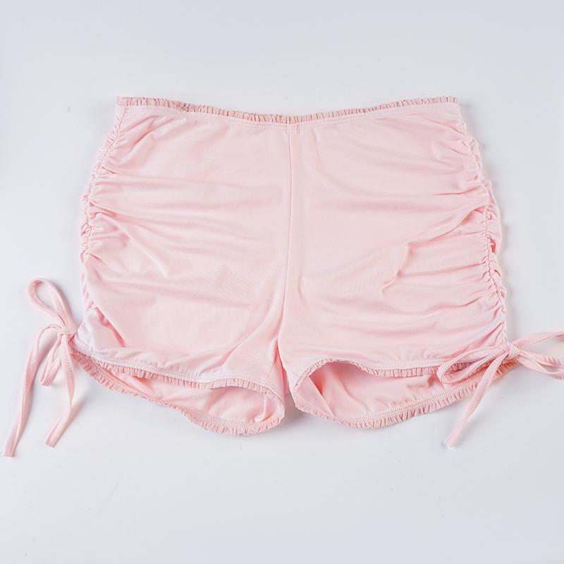 Casual Tight-Fit Lace Trim Side Drawstring Crop Top & Shorts Set, Summer Street Style Two-Piece, Sweet Solid Color