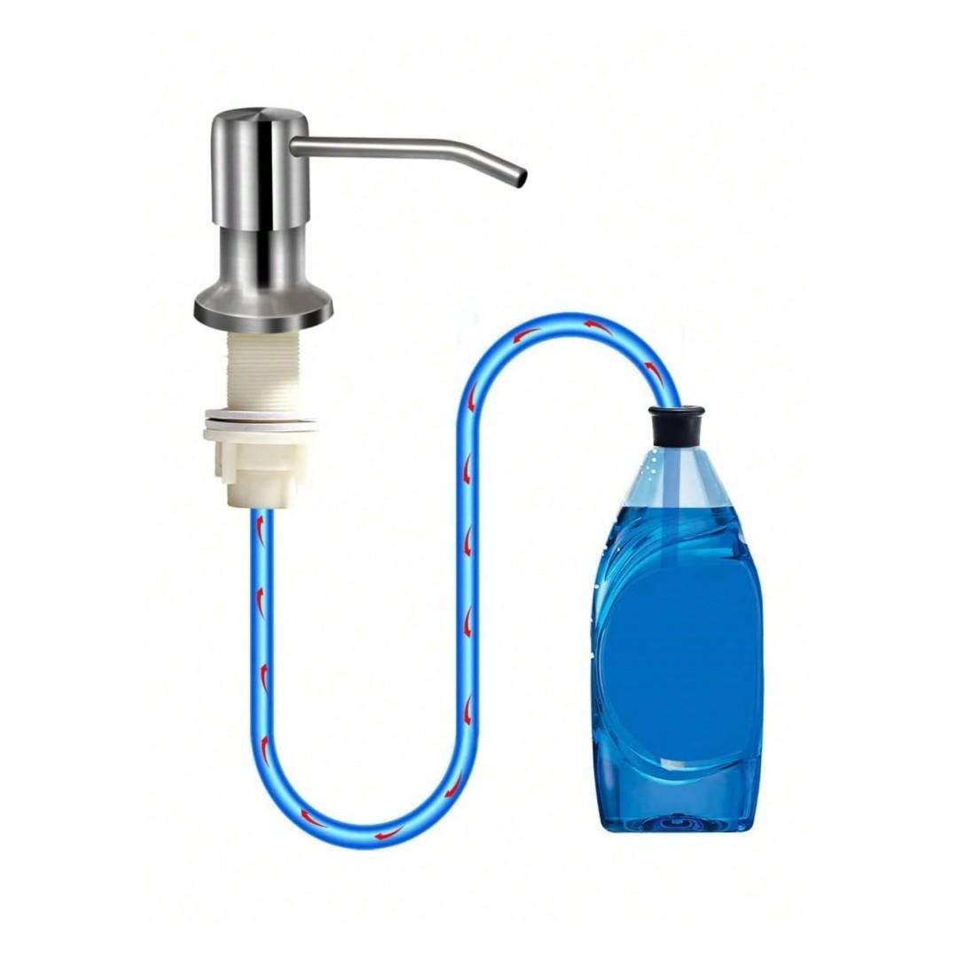 Kitchen Sink Liquid Soap Dispenser Pump Set, Extended Silicone Tube Press Head Kit, Stainless Steel Press Head, Soft Hose Bottle Accessories