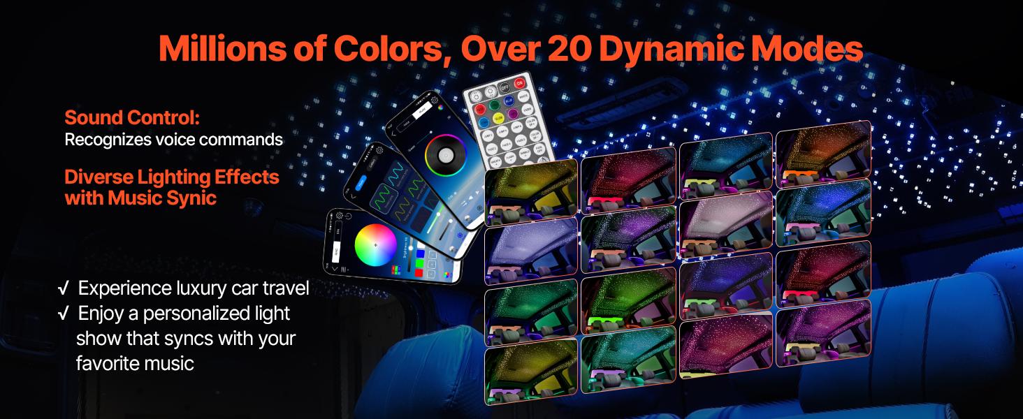 VEVOR Starlight Headliner Kit, 150 pcs 0.03 in 6.5 ft, 16W Fiber Optic Star Ceiling Lights for Car, Bluetooth APP, Remote Control, Sound Activated, RGBW Light Engine, for Home Bed Room Decoration VEVOR Starlight Headliner Kit, 150 pcs 0.03 in 6.5 ft, 16W Fiber Optic Star Ceiling Lights for Car, Bluetooth APP, Remote Control, Sound Activated, RGBW Light Engine, for Home Bed Room Decoration