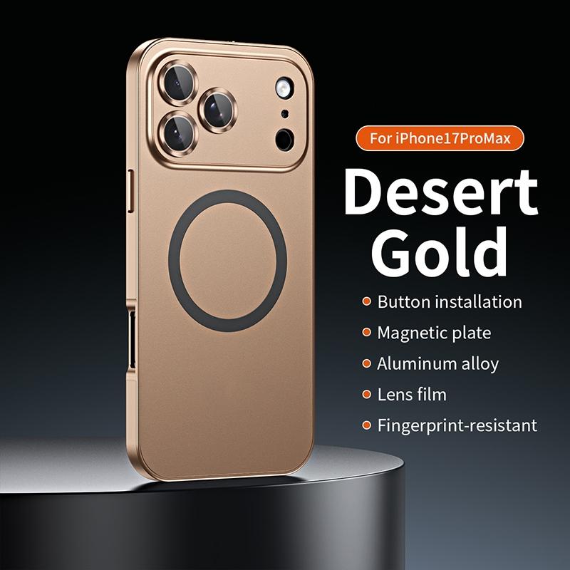 Metal frame with magnetic Magsafe snap design, made of alloy aluminum, specially designed for Apple/iPhone 17/16/15/14/13/12 Pro Max Plus, with shockproof function. Ultra-thin phone case, fully covers lens protection, compatible with wireless charging, an