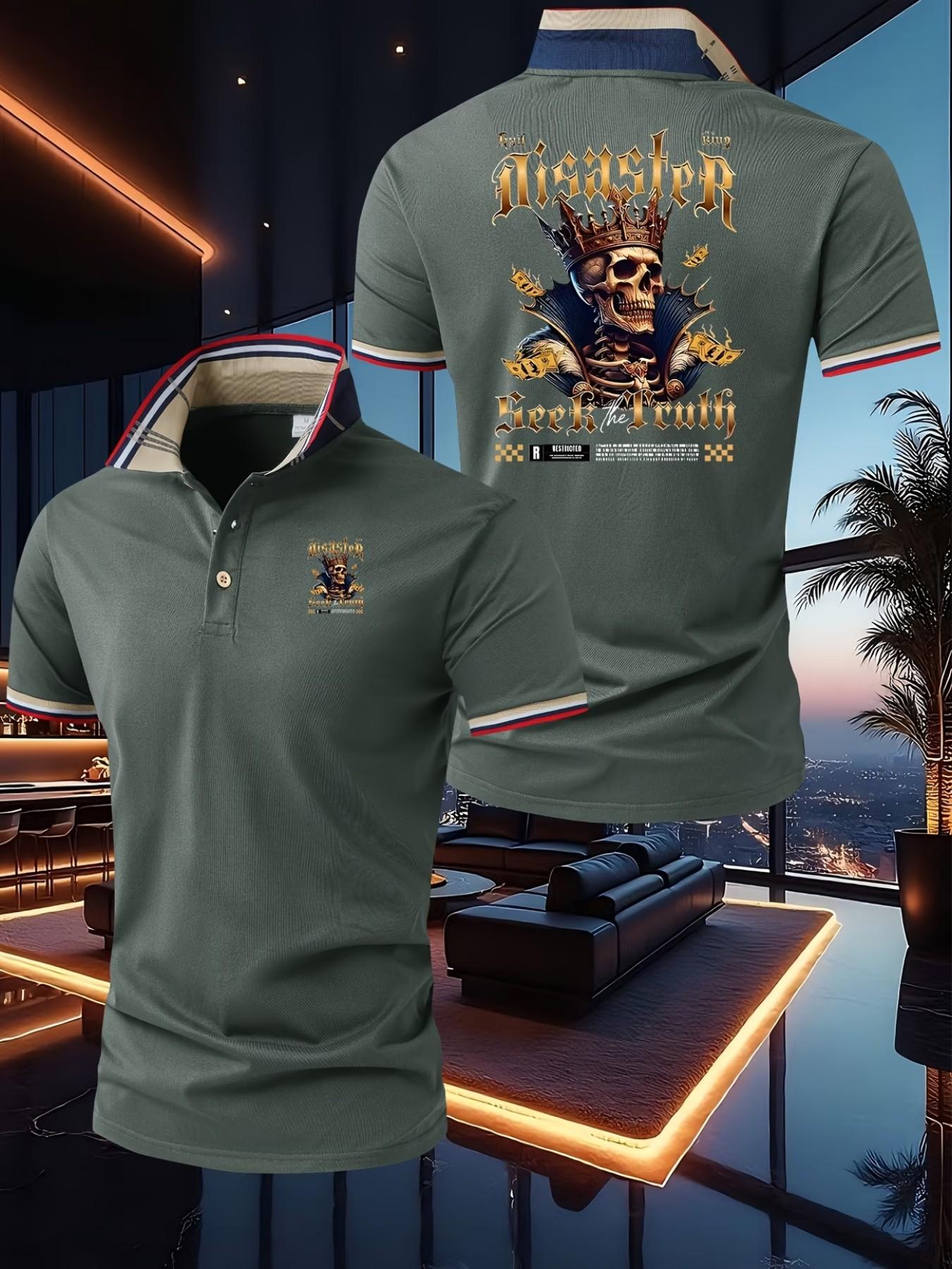 Summer New Trendy Luxury Dominican Print Polo Shirt, Men's Short Sleeve Fashion High-End T-Shirt, Business Slim Fit, Breathable Knit Fabric