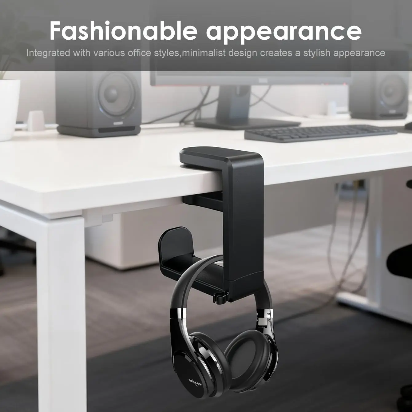 C-Clamp Headphone Stand 360° Rotating, No Drill Desk Hanger, Anti-Scratch Hook, Cable Management, 1pcs, Office & Home Use