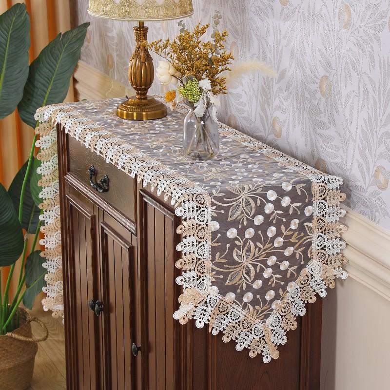 European Coffee Table Cloth, Lace Fabric Dust Cover, TV Stand Tablecloth, American Makeup Desk Protector, Long Shoe Cabinet Cover