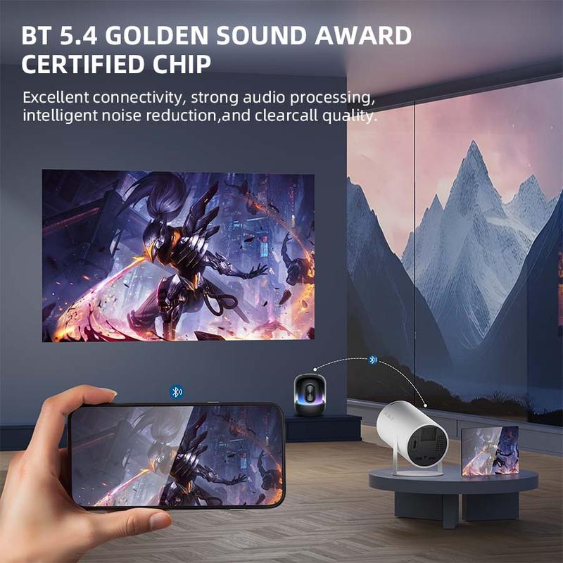 Mini Projector with WIFI 6 and Bluetooth, 4K 1080P Support Portable Projector 180° Rotatable 130'' Screen Movie Projector Auto Keystone Compatible for Laptop, PC, Smartphone (White) projector for bedroom movie night