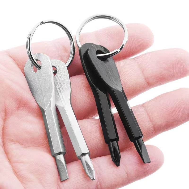 Portable Mini Screwdriver (2pcs), Camping Mini Screwdriver Keychain, Portable Cross & Flat Screwdriver Key Ring