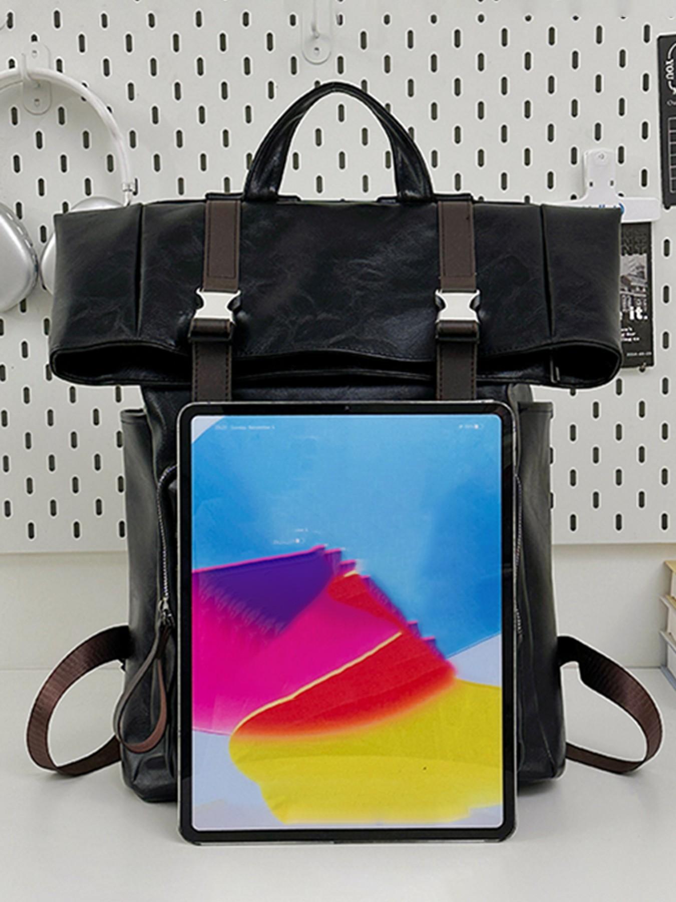 Vintage Patchwork Backpack, Soft Leather Commuter Laptop Bag, Men's Business Travel Backpack, Unisex Casual Bookbag, Durable Material