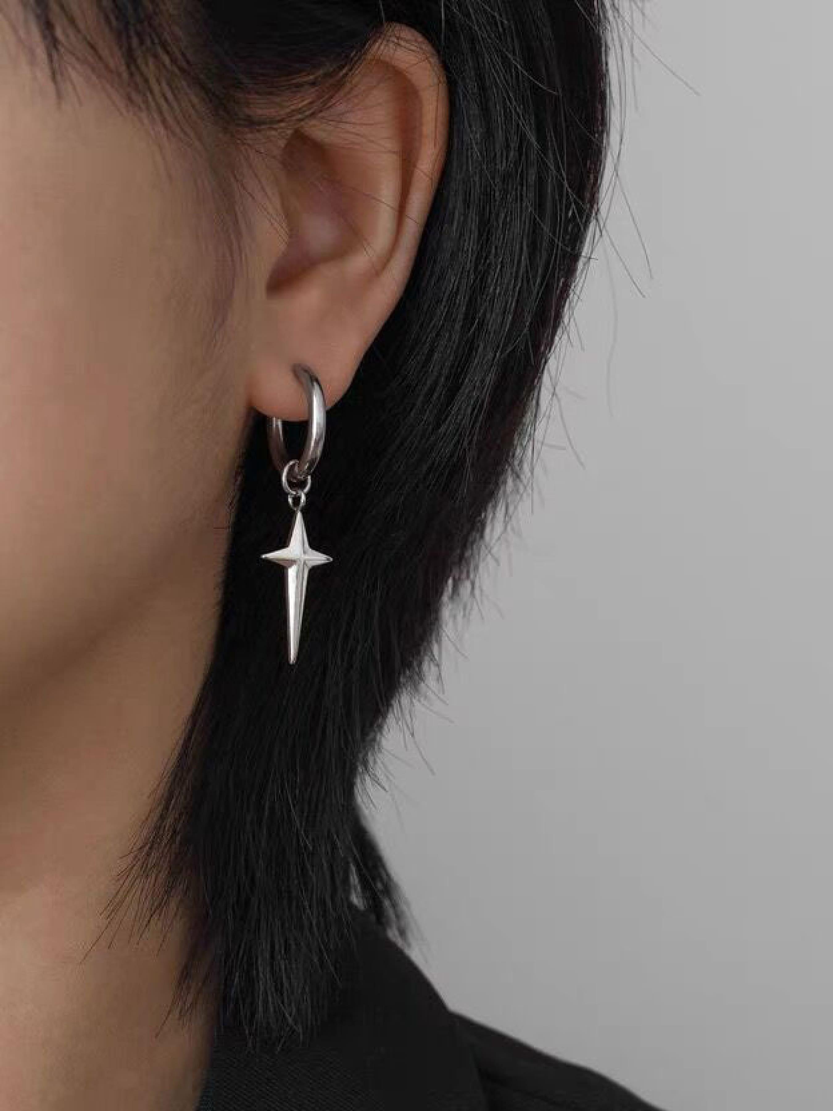 Unisex Stainless Steel Cross Pendant Earrings, Trendy Hip Hop Fashion Jewelry, Perfect Gift for All Seasons, Versatile Accessory