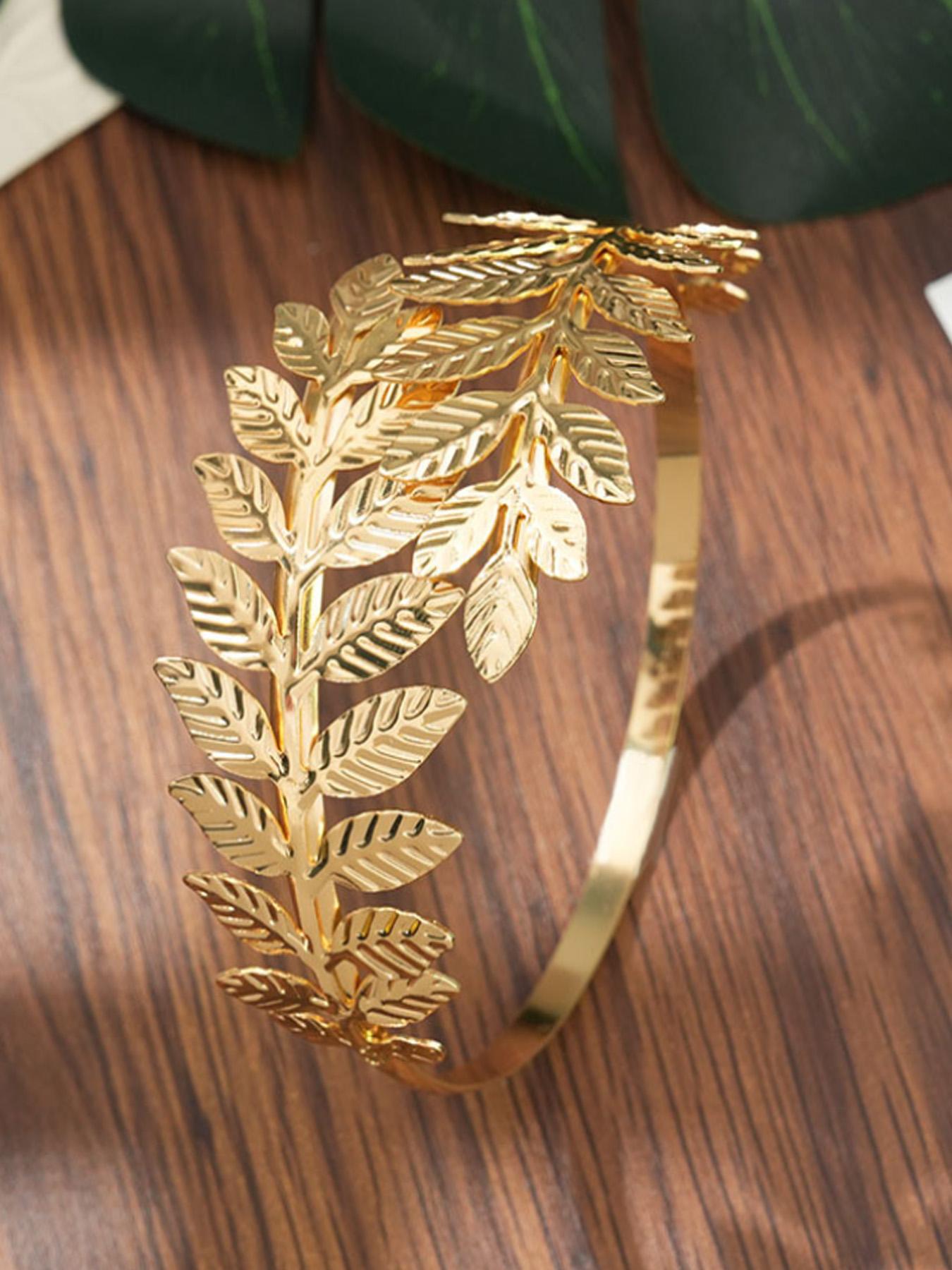 Metal Leaf Open Arm Ring, Fashion Exaggerated Roman Personalized Branch Adjustable Bracelet, Holiday Party Preferred Accessory
