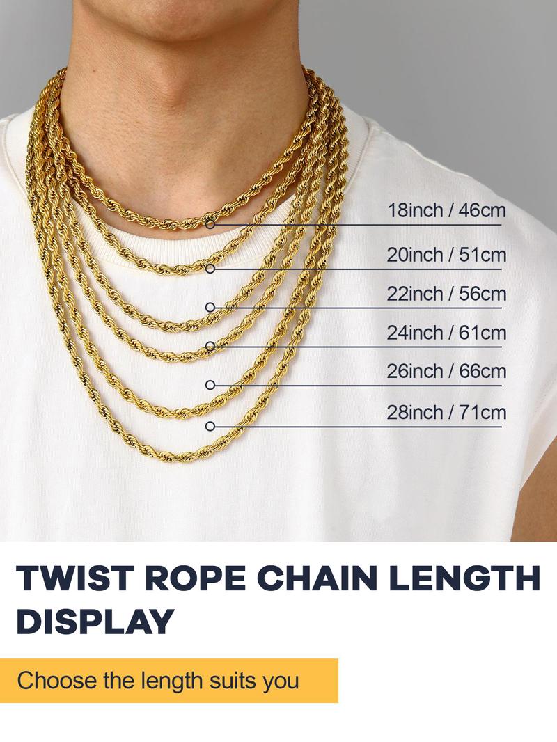 U7 Twist Rope Chain Necklace Daily Casual Punk Hypoallergenic No Tarnish Unisex Stackable Stainless Steel 3/6/9mm Chain Necklace for Men Women Hip Hop Jewelry U7 Twist Rope Chain Necklace Daily Casual Punk Hypoallergenic No Tarnish Unisex Stackable Stainless Steel 3/6/9mm Chain Necklace for Men Women Hip Hop Jewelry