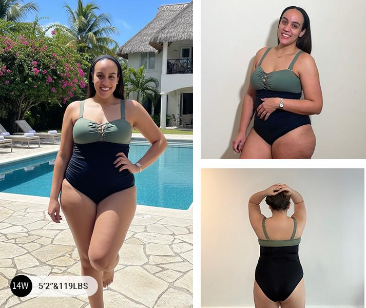 Daci Women Plus Size One Piece Swimsuit - Tummy Control Bathing Suits Ruched Lace up Swimwear Bandeau Retro Swimsuits