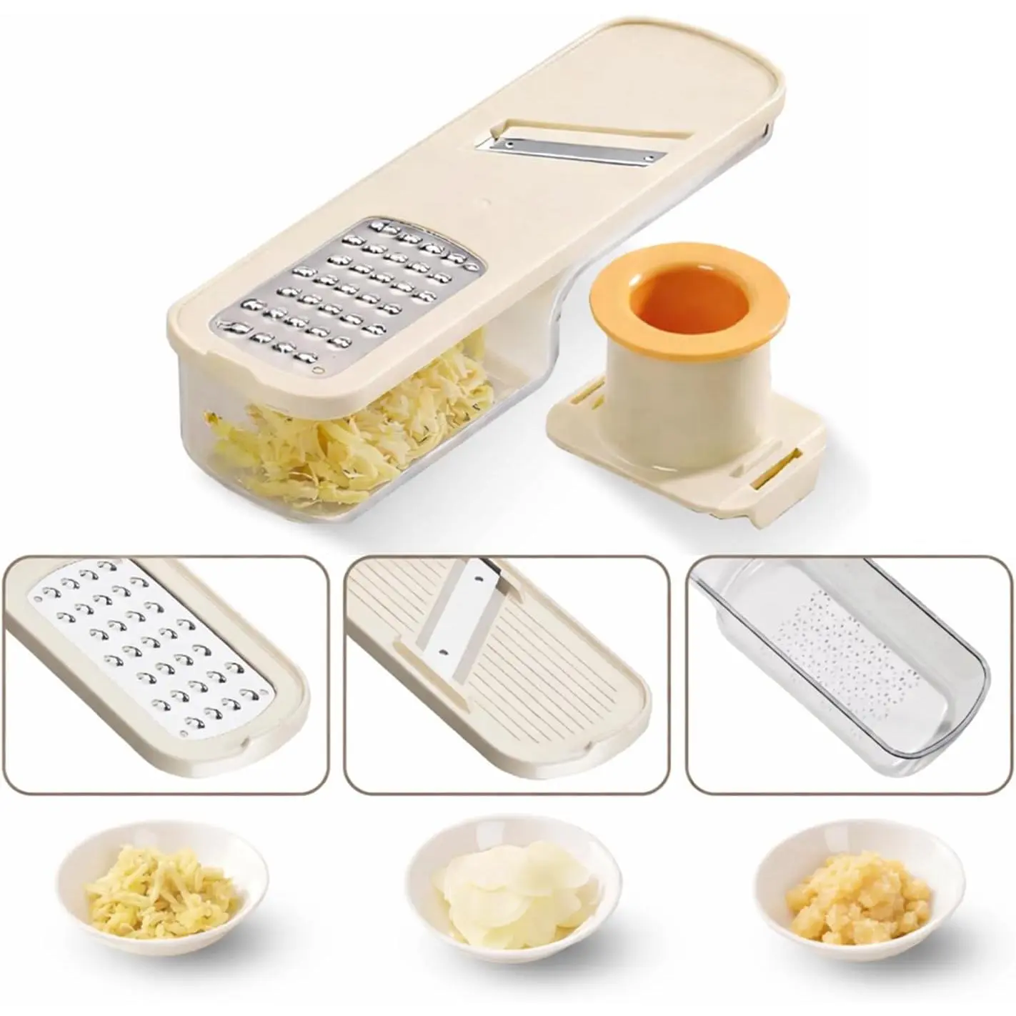 3-in-1 Mini Handheld Ginger Garlic Grinder - Multifunctional Mandoline Slicer with Hand Guard, Portable Kitchen Utensil for Home, Camping Users