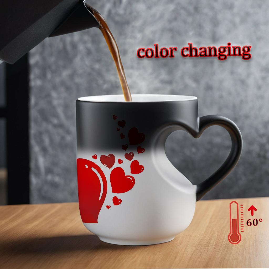 Heart-Shaped Handle Temperature Sensing Ceramic Mug - 11 oz/330 ml, Color Changing Coffee Mug, Hot and Cold Conversion, Reusable, Non-Slip Design, Ideal Gift for Mother's Day or Celebrations