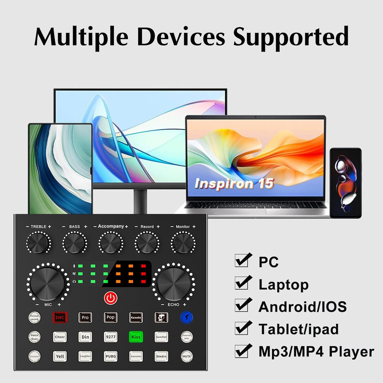 Professional Audio Live Sound Card Mixer with Bluetooth Voice Effects Computer Audio Mixer for Live Streaming Podcasting Gaming Podcast Equipment Audio Mixer Kit