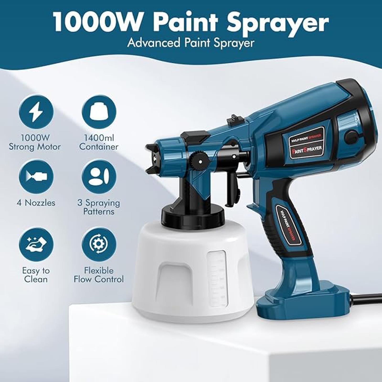 Paint Sprayer 1000W High Power Electric Spray Paint,1400ML Container,4 Nozzles 3 Patterns,Adjustable Spray Width Knob,Easy to Clean for Paint Sprayer for Furniture Garder Chairs Fence Walls Door Etc