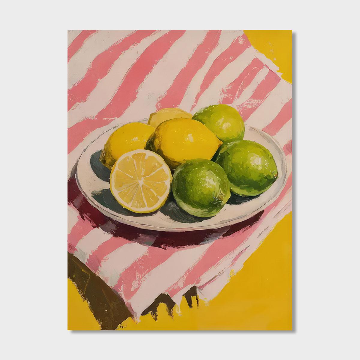 Vibrant Lemon Striped Art Print, Danish Soft Canvas Poster, Modern Wall Decor for Kitchen Living Room Bedroom, Unframed
