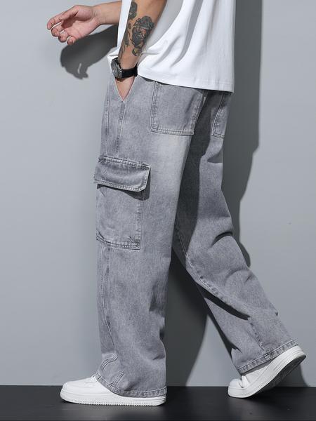 Spring Summer New Retro Style Loose-Fit Denim Jeans, Men's Straight Leg Casual Wide-Leg Jeans with Pockets, All Seasons Wear