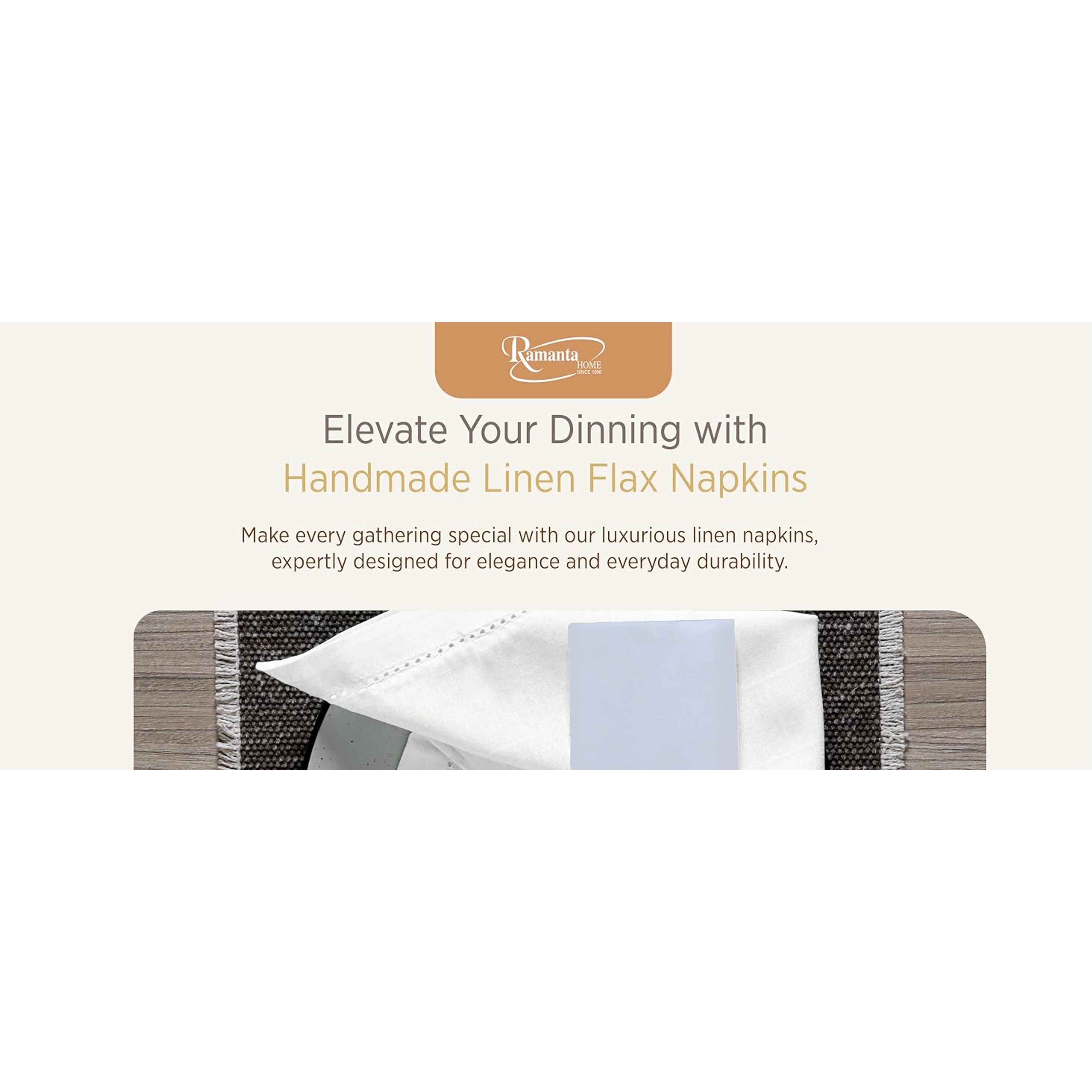Rustic Traditional Reusable Washable Flax Cotton Dinner Napkins Set of 12, 20x20 in White Hemstitched Cloth Napkins with Mitered Corners, Oversized for Parties, Weddings