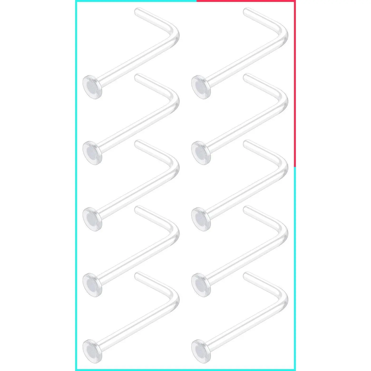 Clear L-Shape Nose Studs Piercing Retainers for Work & Surgery - Flat Top Plastic Nose Rings, 18G 20G 22G (10 Pack)