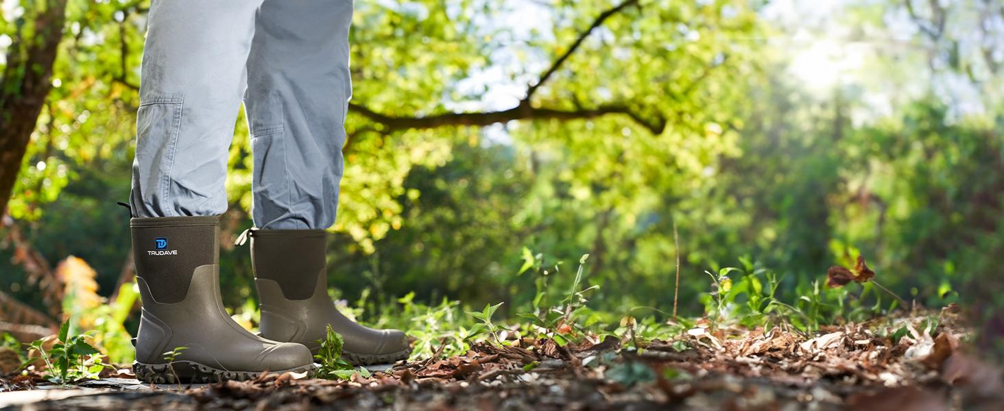 TruDave Rubber Boots for Men, 6mm Men's Mid Calf Waterproof Work Boots, Durable Anti-Slip Mud Boots for Farming Gardening Fishing  Search this page Boy Footwear Walking Shoes  Olive Green Closed Design