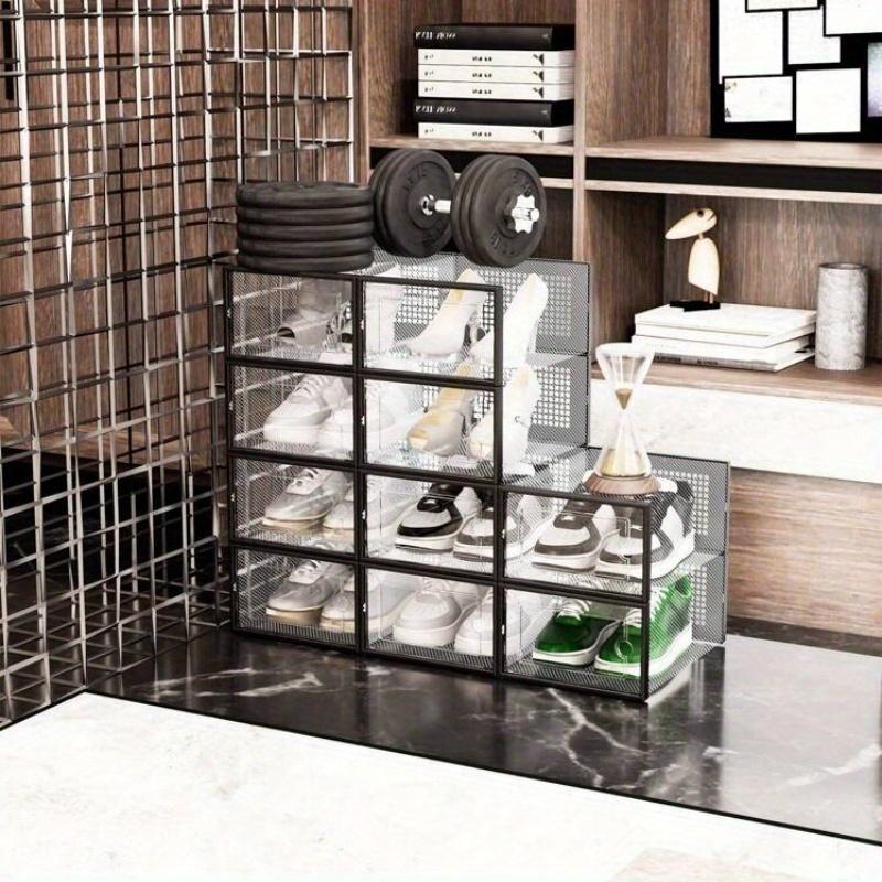 12 Pcs Thickened Clear Shoe Box with Cover, Foldable Shoe Rack Stackable Shoe Rack, Free Combination, Plastic Sneaker Container, Space-Saving Storage Organizer