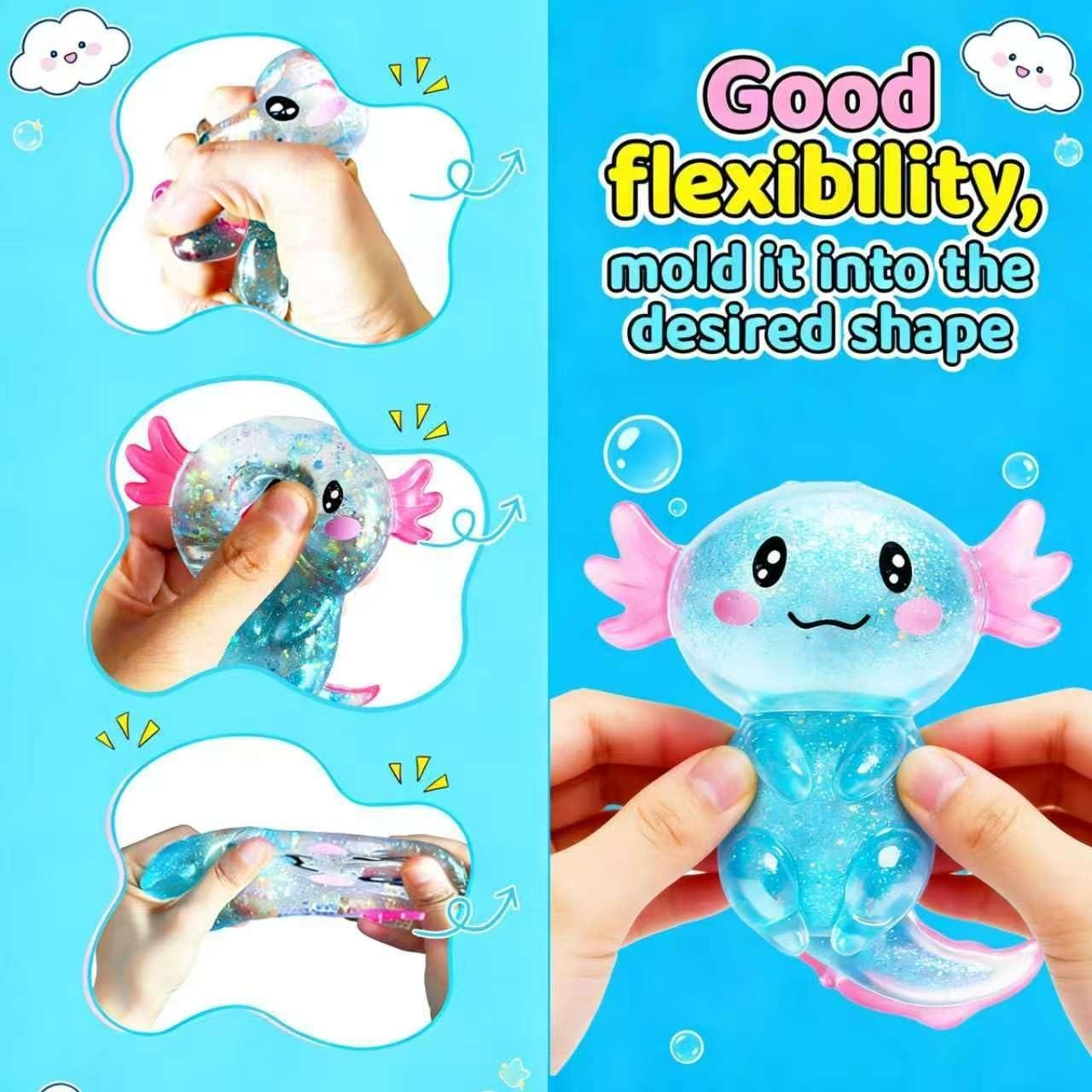 Cute Axolotl Squishies Stress Relief Toy Glitter Fidget Squeeze Toy for Kids Adults