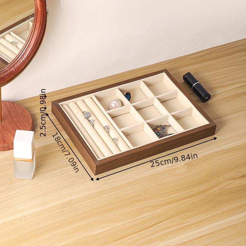 Walnut Wood Jewelry Storage Tray, Multi-Compartment Ring Earring Display, Large Capacity, Luxury Square Design, No Jewels Included