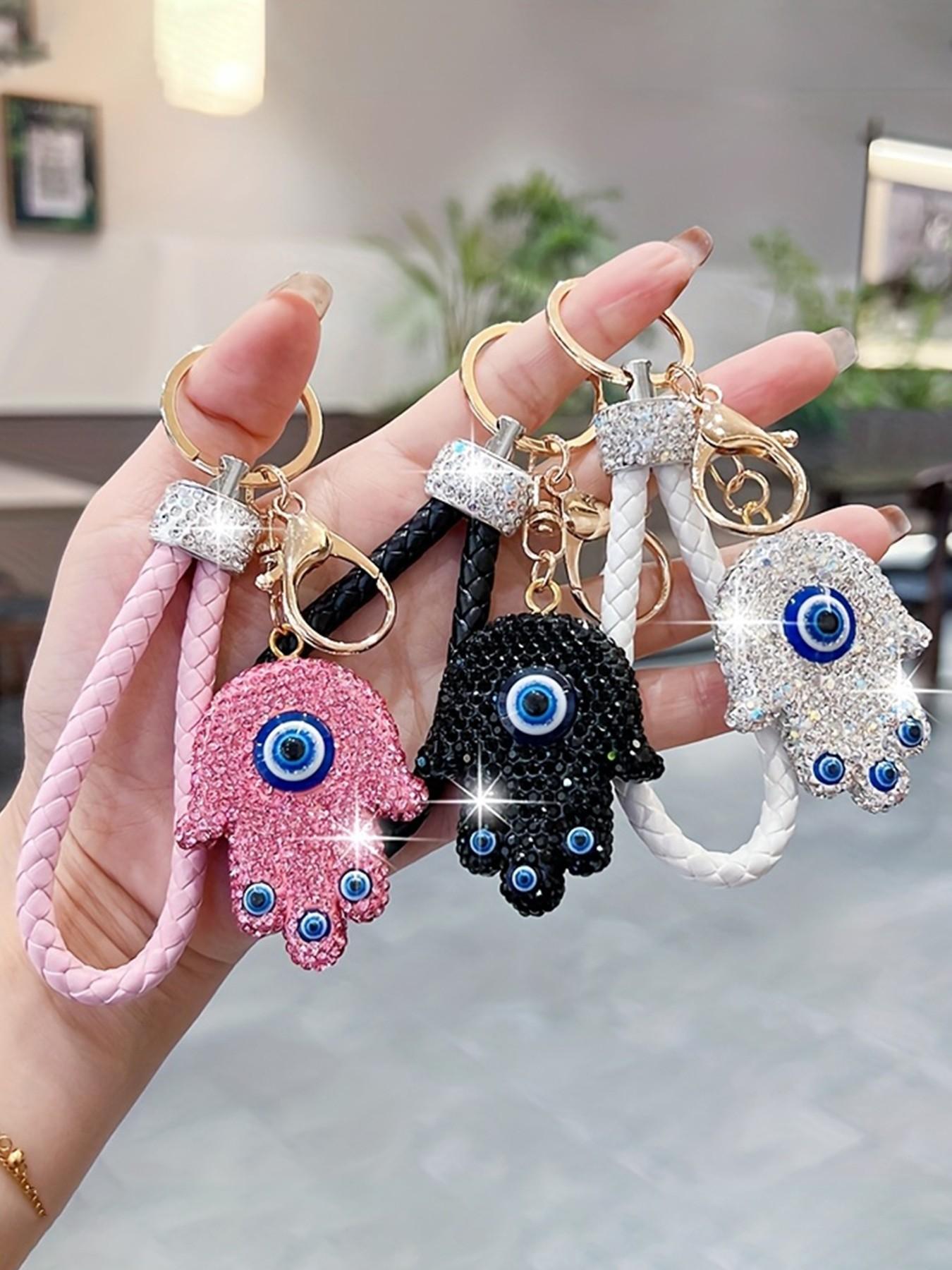 Fashion Devil Eye Palm Keychain, Creative Blue Eyes Bag Charm, Elegant Braided Car Key Ring, Gift for All Seasons