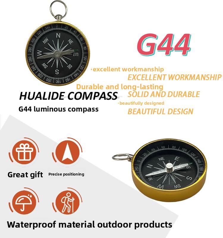 G44 Golden Aluminum Shell Outdoor Travel Wedding Gift Teaching Compass Laser LOGO North Pointer for Camping, Outdoor Hiking, and Night Use