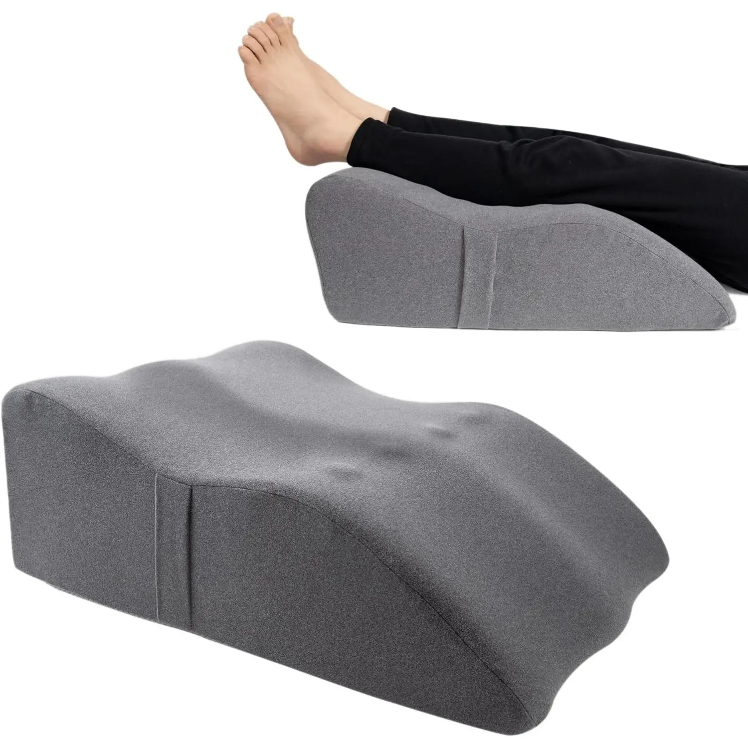 Leg Elevation Pillow for After Surgery, Memory Foam Leg Wedge Pillow with Ergonomic Curved Groove that Follows the Natural Leg Shape for Swelling, Recovery and Blood Circulation | Ergonomic Curved Groove for Swelling, Knee Recovery, Hip Recovery, Imp