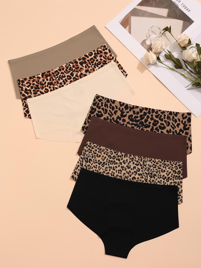 Women's Leopard Print / Plain Panty, Soft Comfy Breathable Seamless Crotch Design Knicker for Daily Wear, Underwear for All Seasons