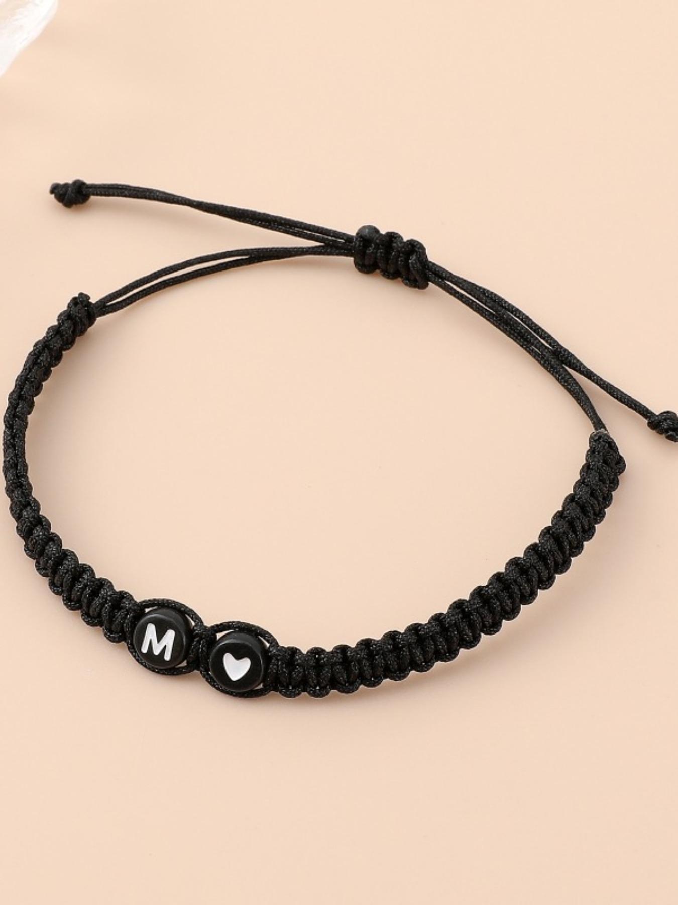 Single 26 English Letter Love Weaved Letter Link Bracelet, Fresh Forest Style, Customizable Letters/Tight Weave Without Snagging, For Daily Commute Wear/Girlfriends' Personalized Gifts, Suitable for Young Girls Who Love Exclusivity, Heart Shaped Bracelet