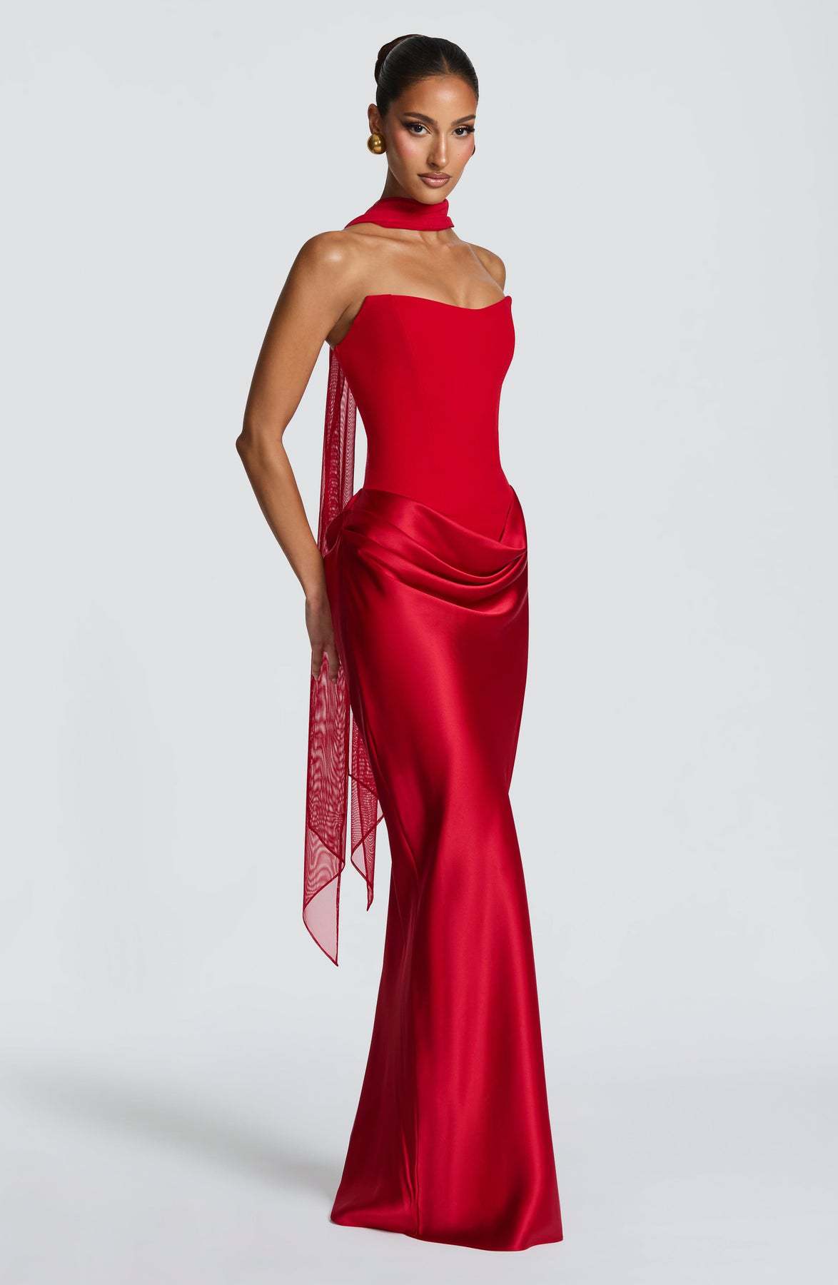 2026 European and American new style solid color waist-cinching sexy strapless bodycon long dress satin tie-back dress with ribbons