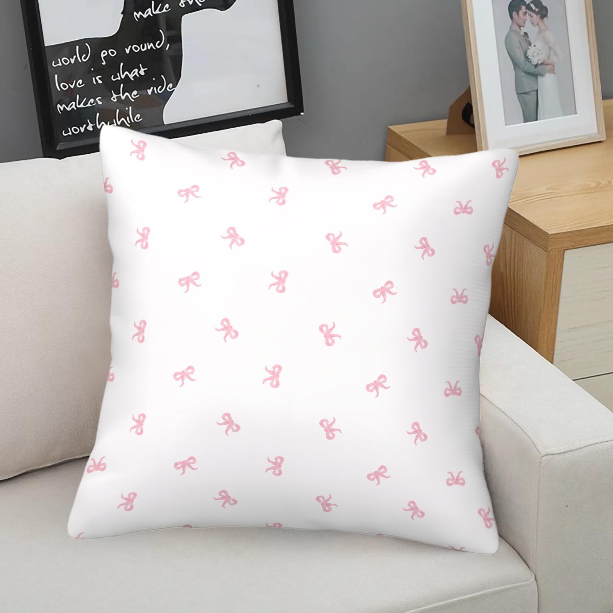 Cute Bow Print Throw Pillow, Heart Checkerboard Decorative Sofa Cushion, Exquisite Gift for Girls & Women, with Pillow Insert