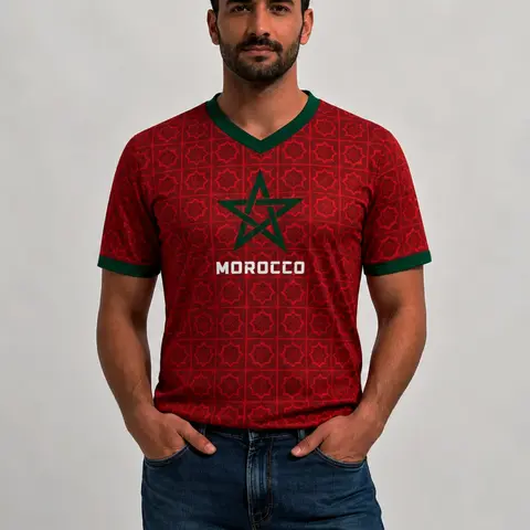 Morocco Football Sports Wear 2026 New Arrival, Quick-Dry Fabric Soccer Jersey, Short Sleeve Training T-Shirt, Casual All-Season Tee, Sports Tees, Short Football Jerseys