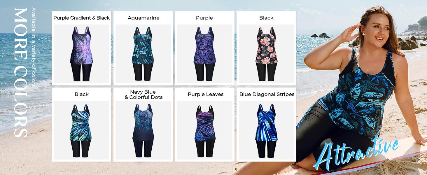 【12-28W】Hanna Nikole Plus Size Two-Piece Swimsuit Women's Sun Protection Knee-Length Swim Shorts Tummy Control Outdoor Swimsuit Tankinis Set Outdoorfun SpringStatements