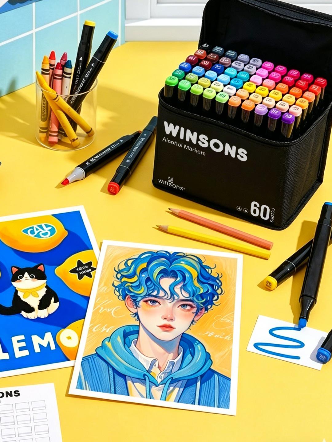 WINSONS 12/24/36/60/120/240 Colors Dual Tip Alcohol Markers Set for Airbrush Marker Replacement