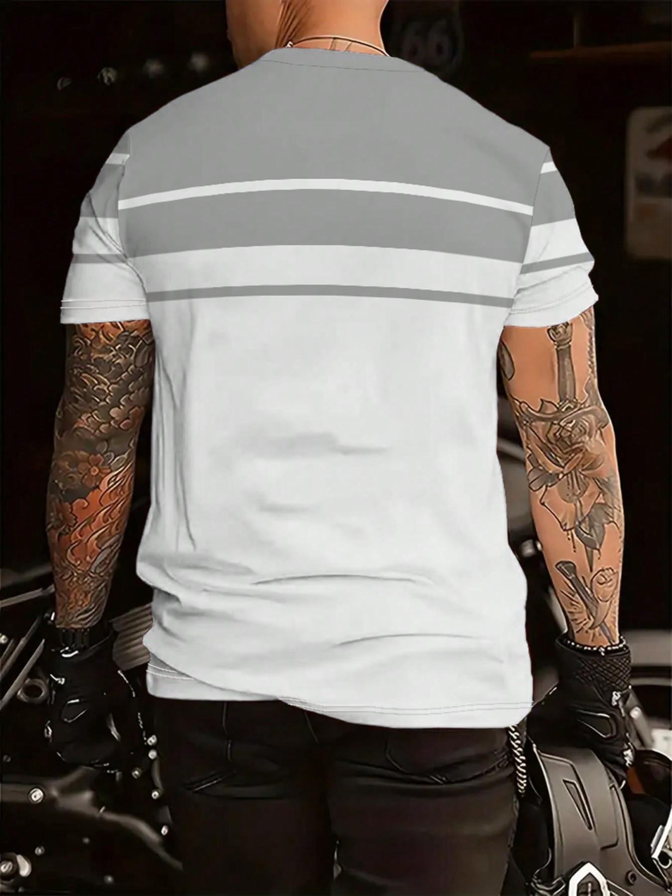 Men's Breathable Casual Short Sleeve T-Shirt, Round Neck Design, Washable, Dual Color Patchwork Detail, Lightweight, Outdoor Sports, Travel, Daily Wear