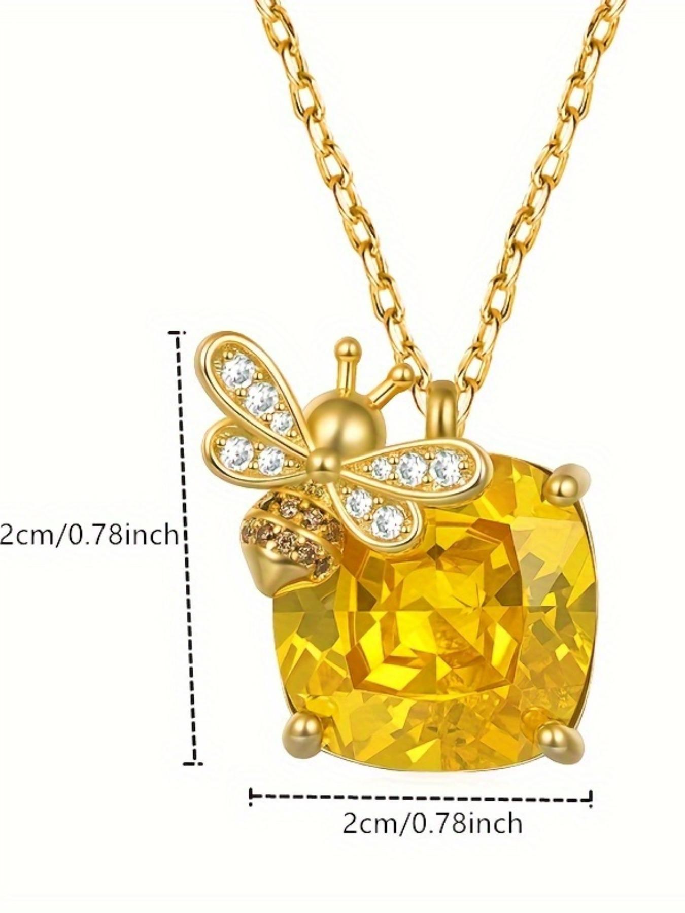 Fashion Cubic Zirconia Bee Pendant Necklace, Unique Shape, Women's Personalized Party Jewelry Gift Accessory