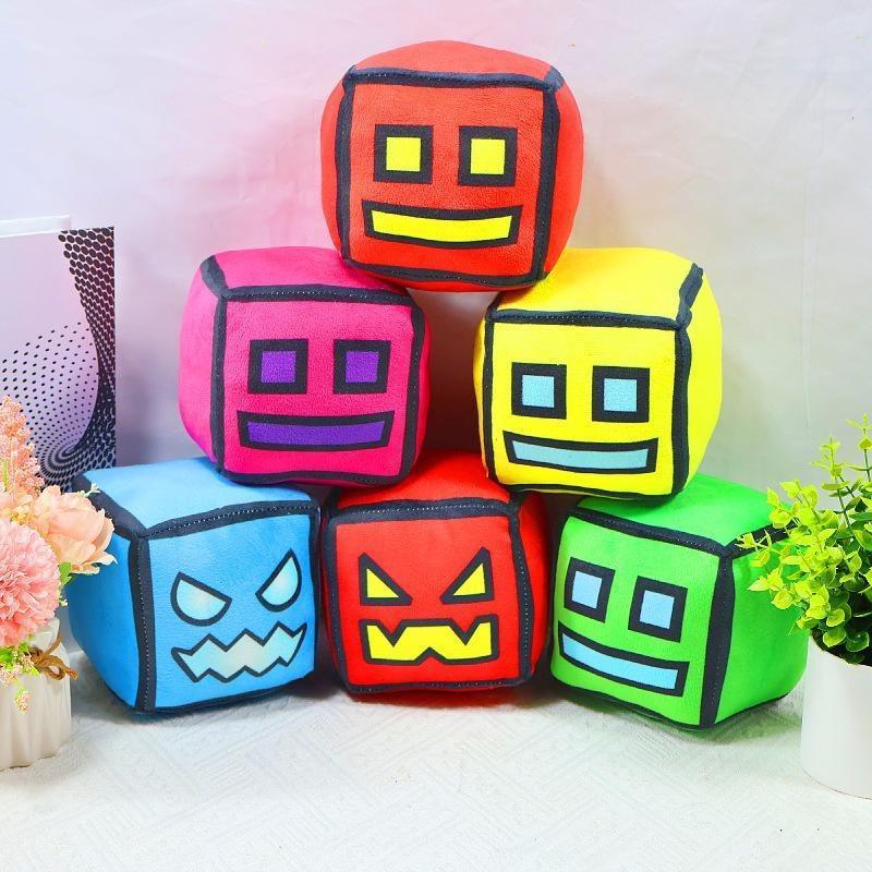 Soft Geometry Dash Cube Plush Toy Set, Cute Game Character Stuffed Plushies, Lovely Room Decor, Funny Birthday Holiday Presents for Children & Game Fans