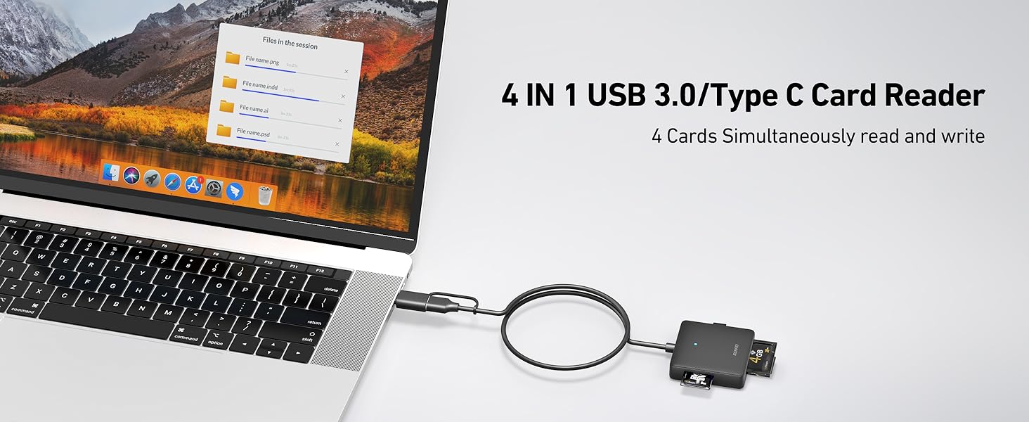 Memory Card Reader, BENFEI 4in1 USB 3.0 and USB-C to SD Micro SD MS CF Card Reader Adapter, 4 Cards Simultaneously Read and Write, Compatible with iPhone 15 Series, MacBook Pro/Air 2023, and More Memory Card Reader, BENFEI 4in1 USB 3.0 and USB-C to SD Micro SD MS CF Card Reader Adapter, 4 Cards Simultaneously Read and Write, Compatible with iPhone 15 Series, MacBook Pro/Air 2023, and More