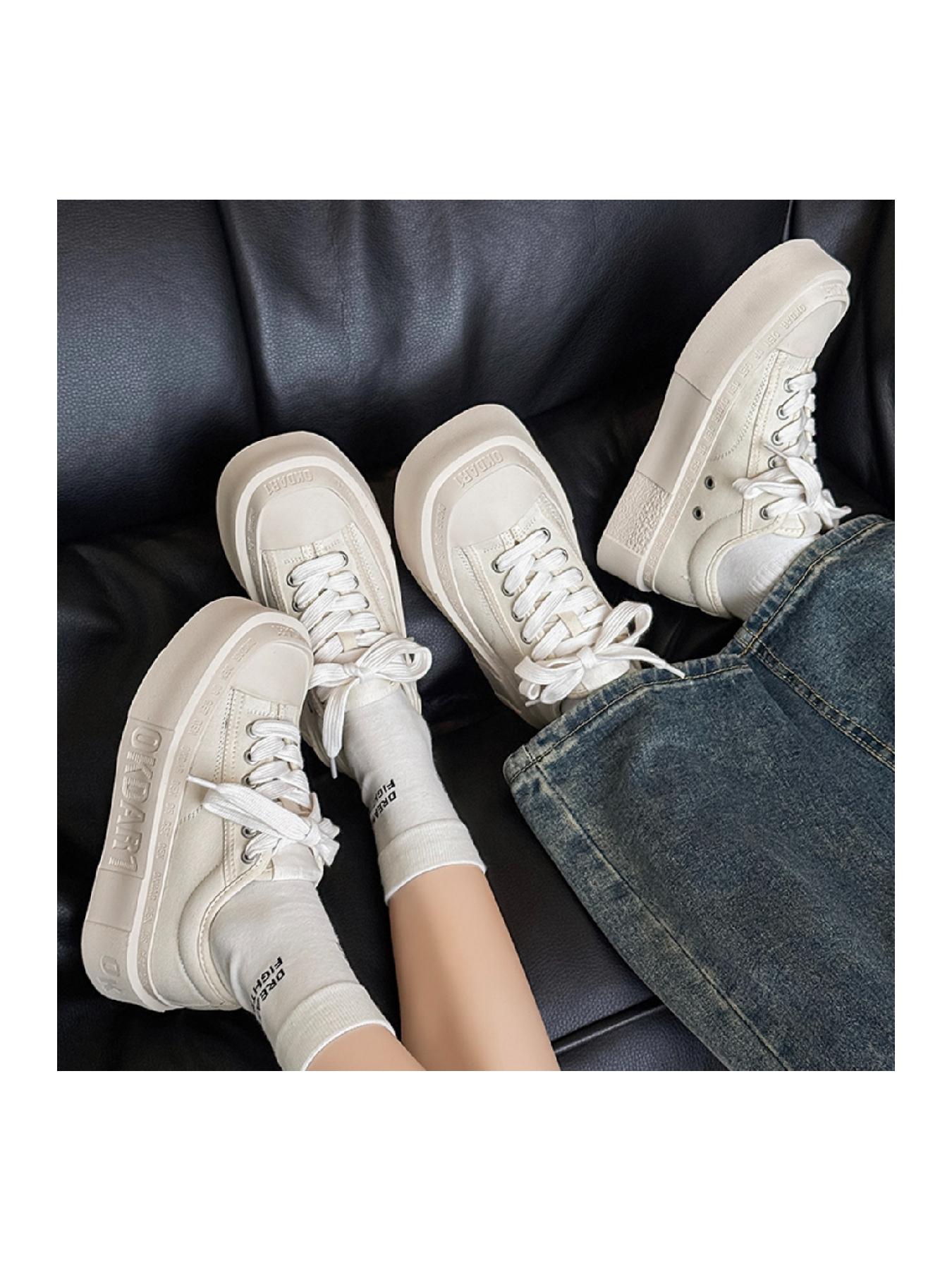 Unisex Thick Sole Canvas Shoes, Breathable Height-Boosting Casual Sneakers, Couple's Versatile Shoes, Comfortable and Stylish