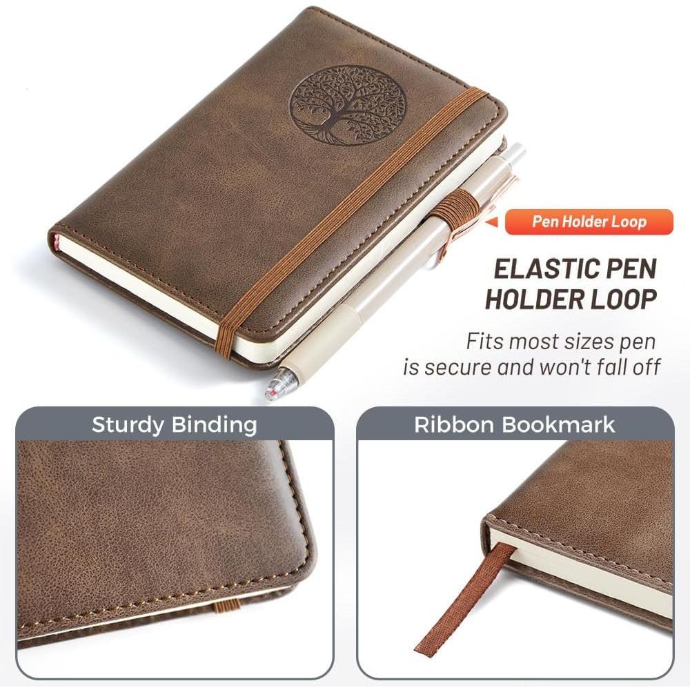 Small Pocket Notebook, Leather Journal Mini (Brown)