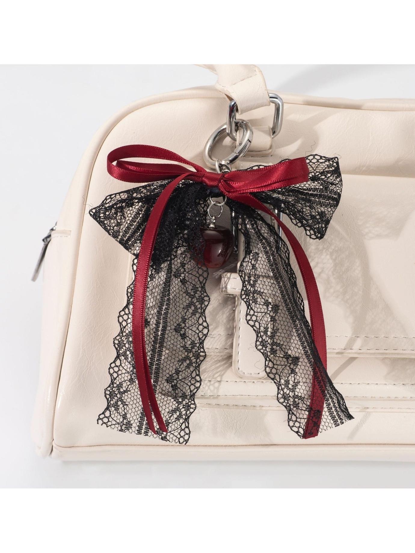 Fashionable Sweet Cool Style Lace Bow Cherry Pendant Keychain Bag Charm, Boho All Seasons Hanging Ornament