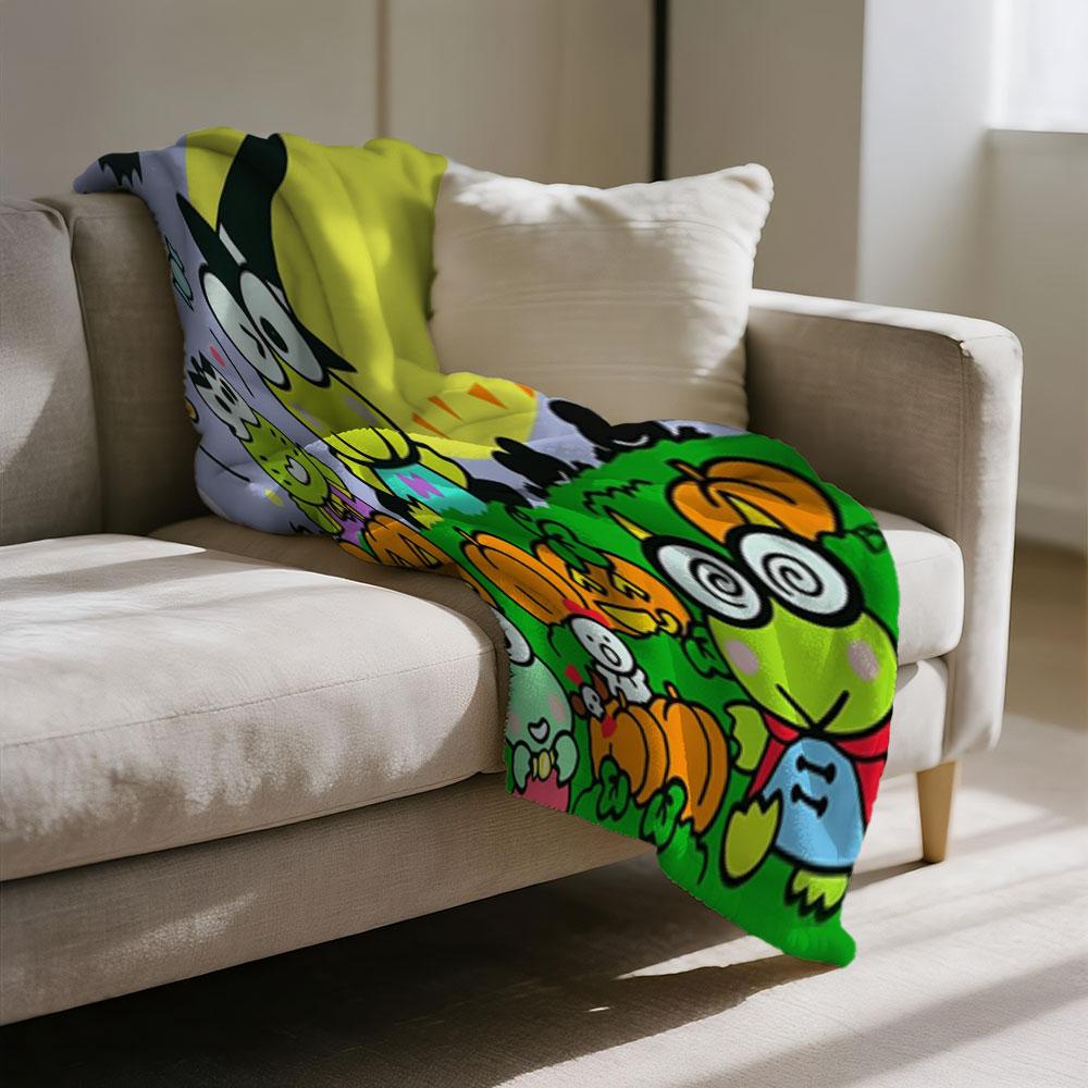 Keroppi Cartoon Pattern Blanket, Thick Fleece Blanket, Warm Blanket for Bedroom, Couple-Exclusive Blanket, Oversized Sofa Blanket, Throw Blanket for Living Room