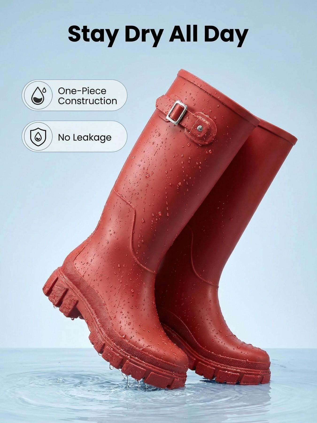 Women's Solid Color High Top Rain Boots, Comfortable Waterproof Shoes, Durable Fashion Footwear, Suitable for All Seasons, Daily Use and Outdoor Activities