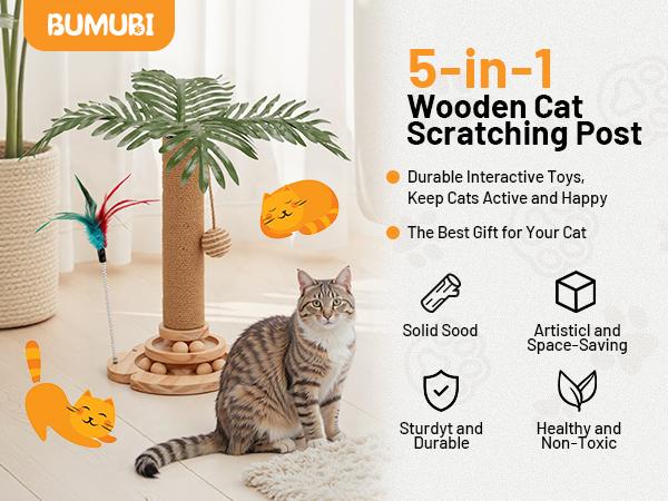 Cute Design Cat Tree Tower for Indoor Cats with Interactive Dangling Balls, Jungle Paradise Design, Scratching Post & Tropical Decor