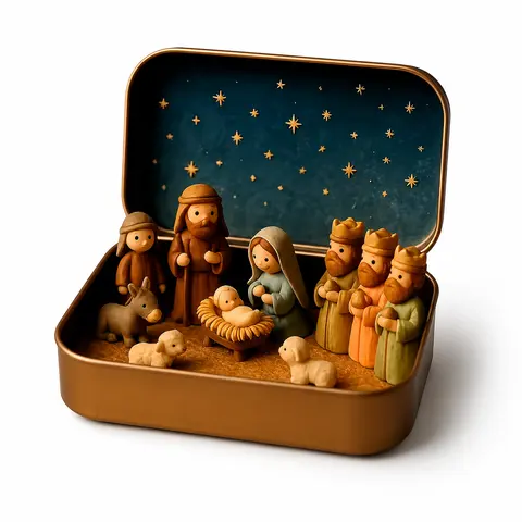 Religious Home Decor Pocket-Size Mini Nativity Scene Boxed Set - 1 Set of Hand-Painted Plastic Figurines (Mary, Shepherd, Animals), Storage Box, Portable Christmas Table Decoration, Holiday Gift Ornaments